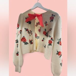 Alice + Olivia floral bow tie knit sweater coquette